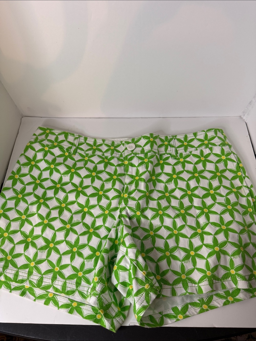 Lilly Pulitzer Green and White Floral-Print Shorts